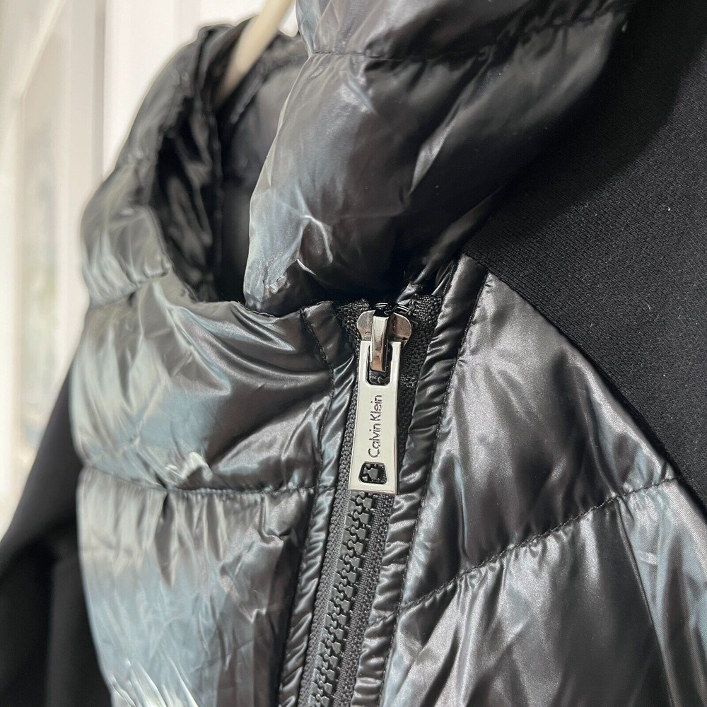 Calvin Klein Down Jacket Women Large Stretch Feather Panels Hooded Winter Parka - Picture 15 of 15